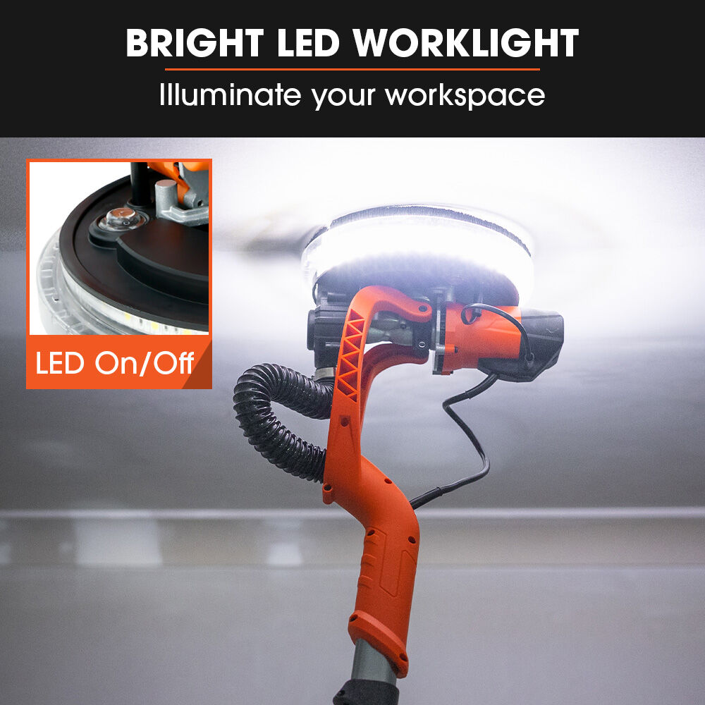 Unimac 225mm 750W Telescopic Long Reach Dry Wall Sander Kit, Foldable, Vacuum System, LED Worklight,