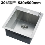 304 Stainless Steel Undermount Topmount Kitchen Laundry Sink - 530 x 500mm - Front View