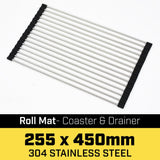 Stainless Steel Kitchen Sink Roller Mat - 255 x 450mm - Front View
