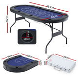 8 Player 1.8m Folding Poker Table and 300pcs Chips Set Portable Card Game Blue Layout Blue - Front View
