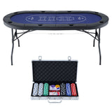 8 Player 1.8m Folding Poker Table and 300pcs Chips Set Portable Card Game Blue Layout Blue - Side View