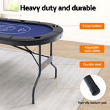8 Player 1.8m Folding Poker Table and 300pcs Chips Set Portable Card Game Blue Layout Blue - 45-Degree Angle