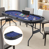 8 Player 1.8m Folding Poker Table and 300pcs Chips Set Portable Card Game Blue Layout Blue - Low Angle