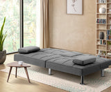 Oikiture 3 Seater Sofa Bed with Cup Holders Grey Fabric