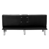 Oikiture 3-Seater Sofa Bed with Cup Holders Black Leather