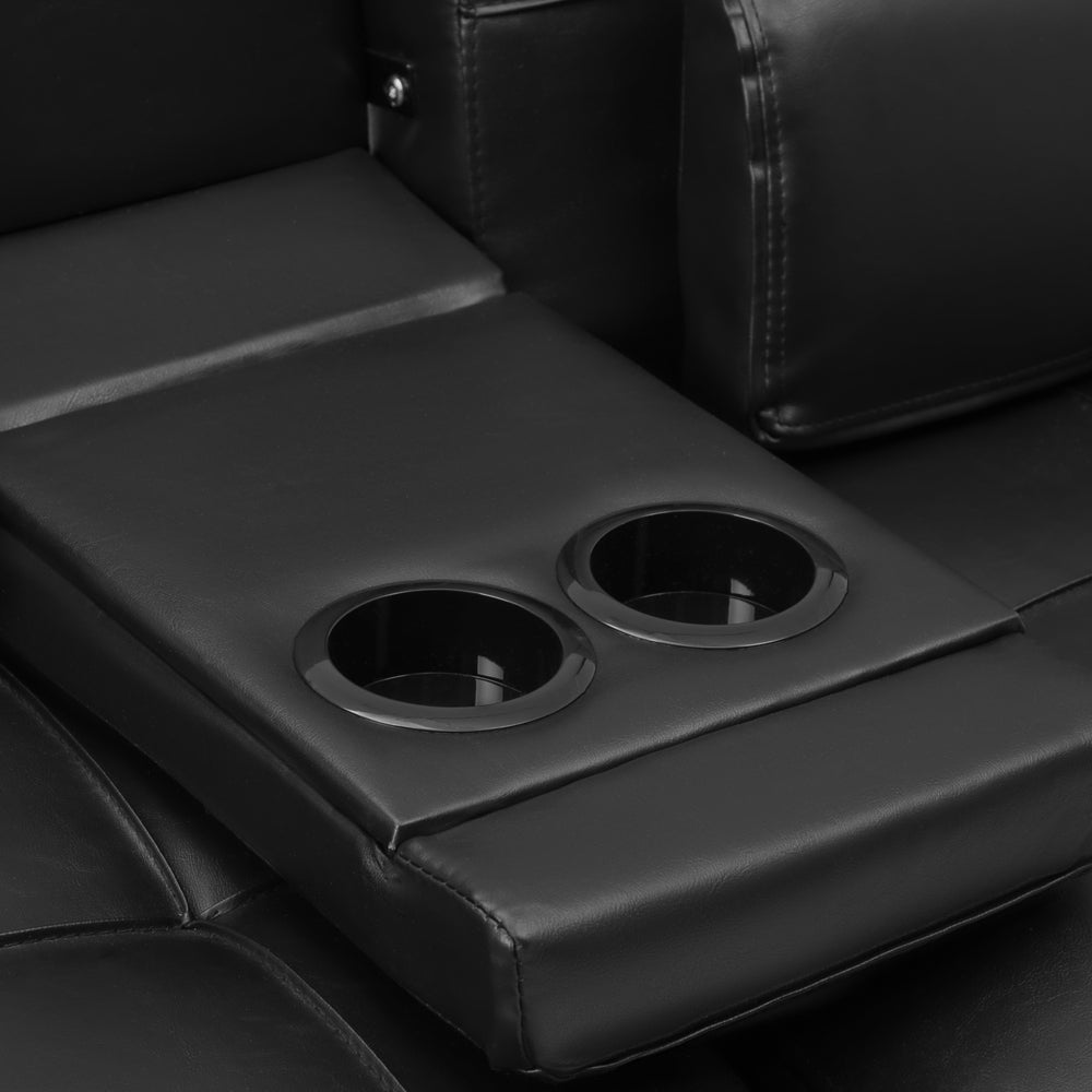Oikiture 3-Seater Sofa Bed with Cup Holders Black Leather