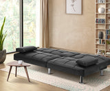 Oikiture 3-Seater Sofa Bed with Cup Holders Black Leather - Top-Down View
