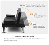 Oikiture 3-Seater Sofa Bed with Cup Holders Black Leather - Front View