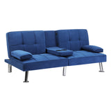 Oikiture Sofa Bed 3 Seater with Cup Holder Velvet Blue - Extra Image