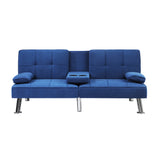 Oikiture Sofa Bed 3 Seater with Cup Holder Velvet Blue - Low Angle