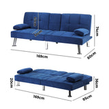 Oikiture Sofa Bed 3 Seater with Cup Holder Velvet Blue - 45-Degree Angle