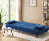 Oikiture Sofa Bed 3 Seater with Cup Holder Velvet Blue - Close-Up Angle