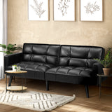 Oikiture Sofa Bed Futon Convertible Leather 3-Seater Black - 45-Degree Angle