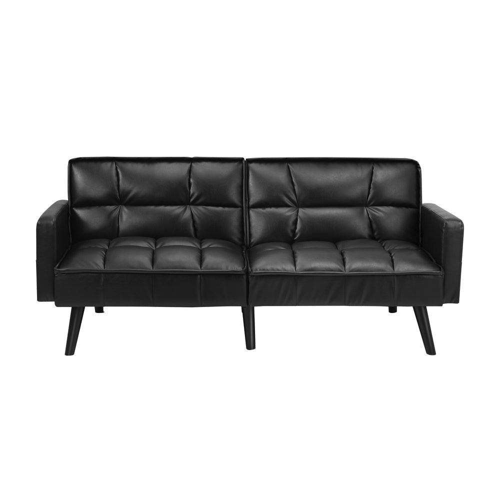 Oikiture Sofa Bed Futon Convertible Leather 3-Seater Black
