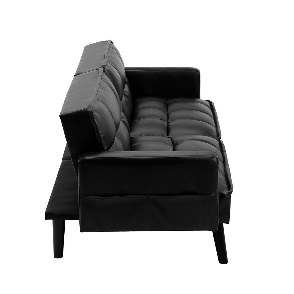 Oikiture Sofa Bed Futon Convertible Leather 3-Seater Black