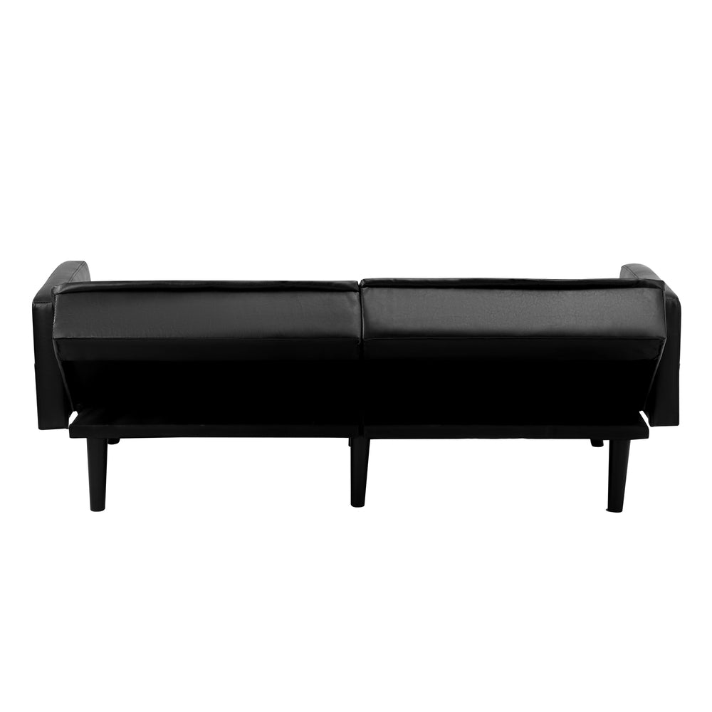 Oikiture Sofa Bed Futon Convertible Leather 3-Seater Black