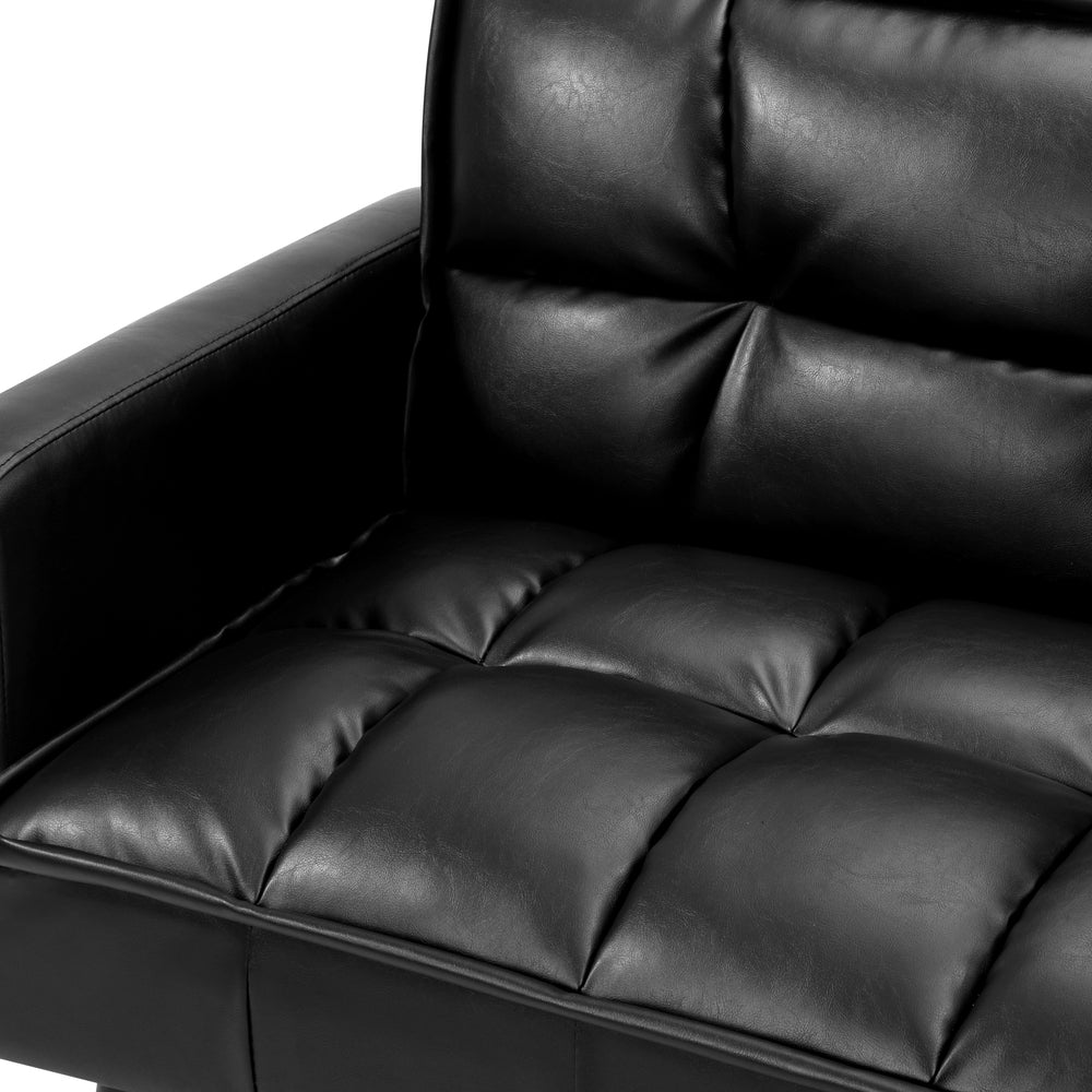 Oikiture Sofa Bed Futon Convertible Leather 3-Seater Black