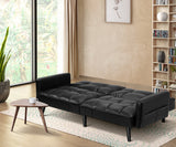 Oikiture Sofa Bed Futon Convertible Leather 3-Seater Black