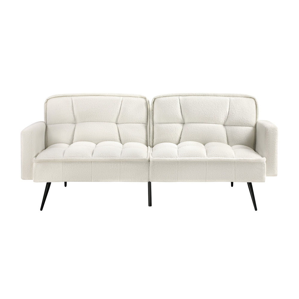 Oikiture 3-Seater Sofa Bed Convertible Boucle Sherpa Lounge Couch White