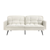 Oikiture 3-Seater Sofa Bed Convertible Boucle Sherpa Lounge Couch White