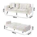 Oikiture 3-Seater Sofa Bed Convertible Boucle Sherpa Lounge Couch White