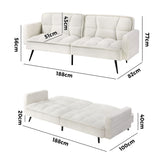 Oikiture 3-Seater Sofa Bed Convertible Boucle Sherpa Lounge Couch White - Close-Up Angle