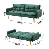 Oikiture Sofa Bed Velvet 3-Seater Green - Side View