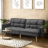 Oikiture Sofa Bed Convertible Velvet 3-Seater Grey - Low Angle