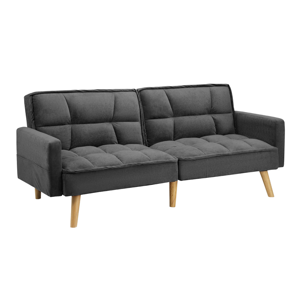 Oikiture Sofa Bed Convertible Velvet 3-Seater Grey