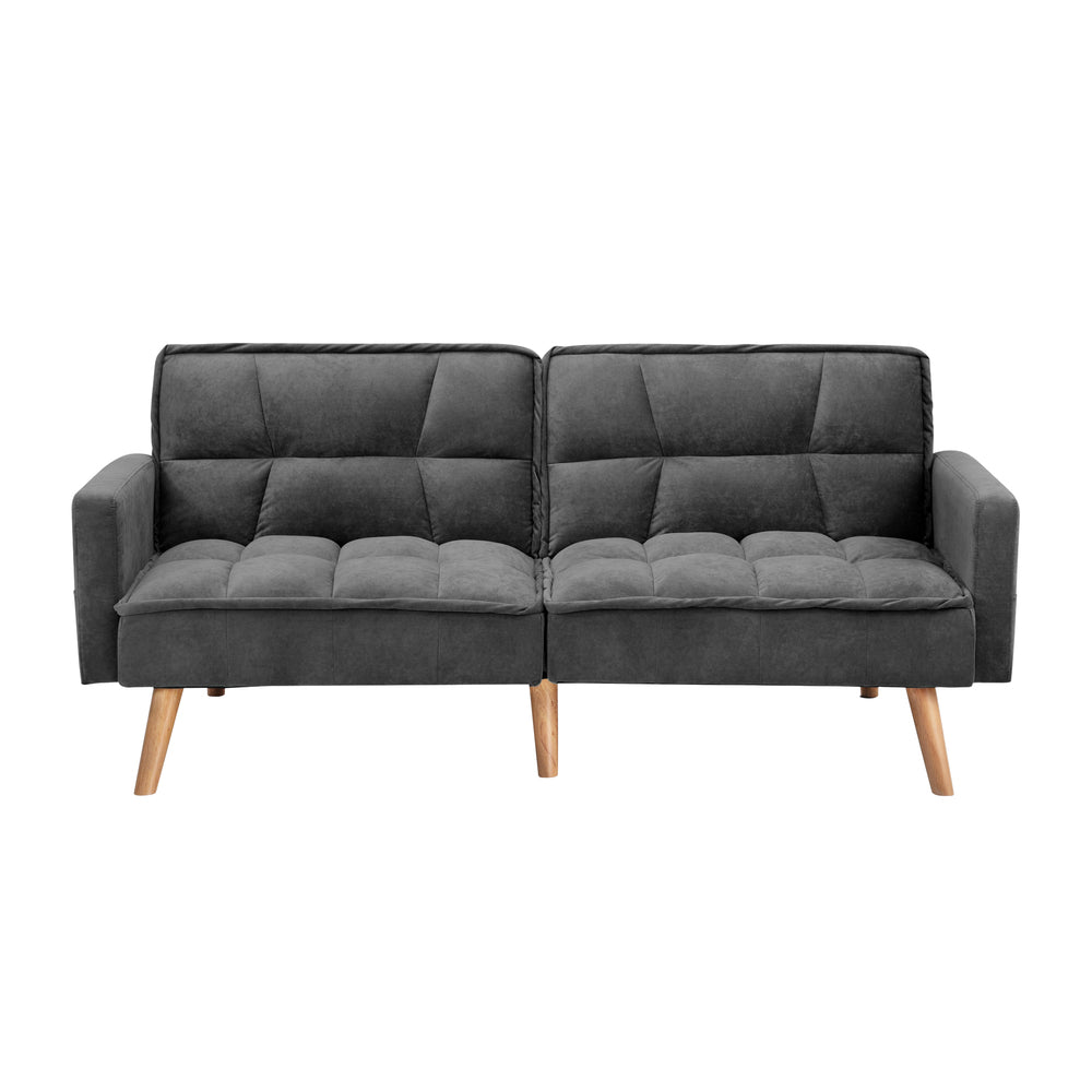 Oikiture Sofa Bed Convertible Velvet 3-Seater Grey