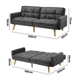 Oikiture Sofa Bed Convertible Velvet 3-Seater Grey