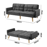 Oikiture Sofa Bed Convertible Velvet 3-Seater Grey - Top-Down View