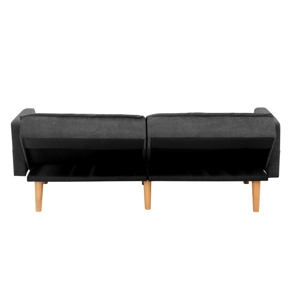 Oikiture Sofa Bed Convertible Velvet 3-Seater Grey
