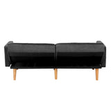 Oikiture Sofa Bed Convertible Velvet 3-Seater Grey - Close-Up Angle