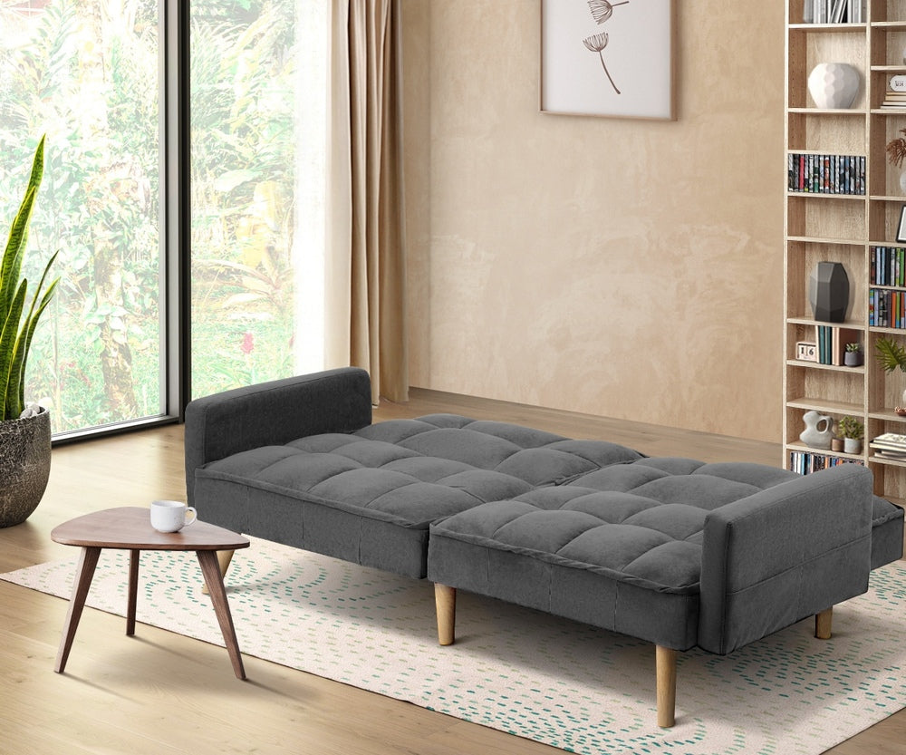 Oikiture Sofa Bed Convertible Velvet 3-Seater Grey
