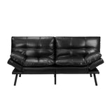 Oikiture Sofa Bed Futon Lounge Couch Convertible Leather 3-Seater Black - Low Angle