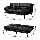 Oikiture Sofa Bed Futon Lounge Couch Convertible Leather 3-Seater Black - Extra Image