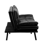 Oikiture Sofa Bed Futon Lounge Couch Convertible Leather 3-Seater Black - Rear View