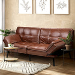 Oikiture Sofa Bed 3-Seater Convertible Leather Brown, image 4