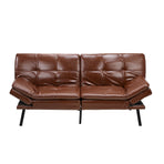 Oikiture Sofa Bed 3-Seater Convertible Leather Brown, image 3