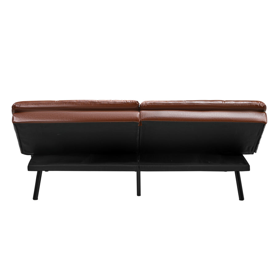 Oikiture Sofa Bed 3-Seater Convertible Leather Brown, image 2