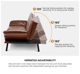 Oikiture Sofa Bed 3-Seater Convertible Leather Brown - 45-Degree Angle