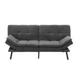 Oikiture Sofa Bed Futon Lounge Couch Convertible Polyester 3-Seater Grey - Close-Up Angle