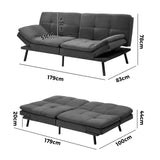 Oikiture Sofa Bed Futon Lounge Couch Convertible Polyester 3-Seater Grey - 45-Degree Angle
