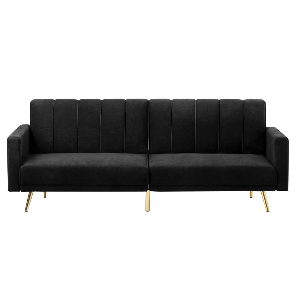 Oikiture 3-Seater Sofa Bed Velvet Black