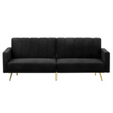 Oikiture 3-Seater Sofa Bed Velvet Black - Front View