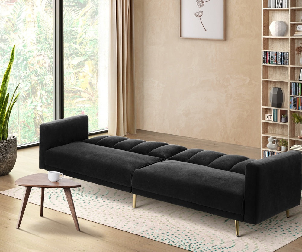 Oikiture 3-Seater Sofa Bed Velvet Black
