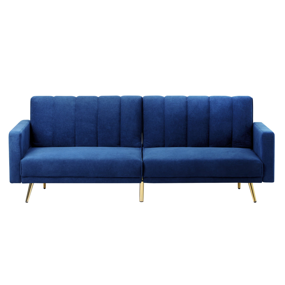 Oikiture 3 Seater Sofa Bed Velvet Blue