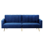 Oikiture 3 Seater Sofa Bed Velvet Blue, image 5