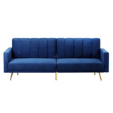 Oikiture 3 Seater Sofa Bed Velvet Blue - 45-Degree Angle